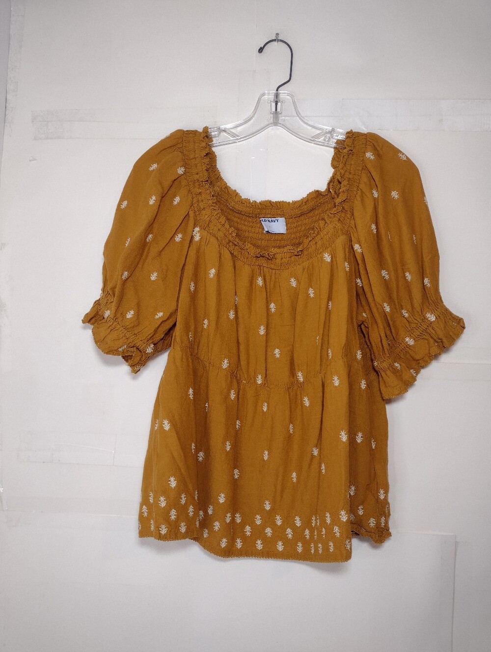 Old Navy Mustard Embroidered Peasant Top (L)